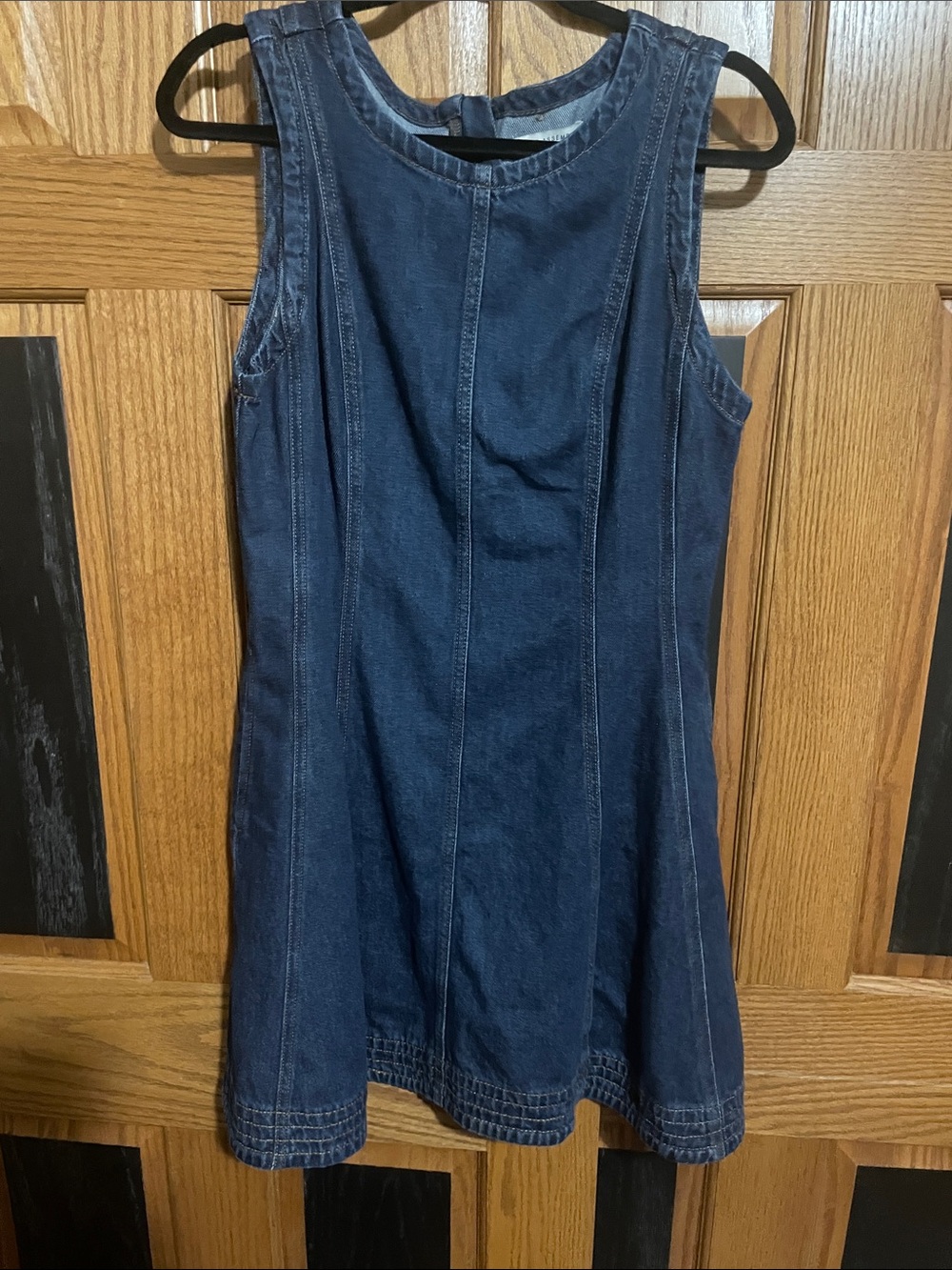 Sleeveless Denim A-Line Dress - Blue
